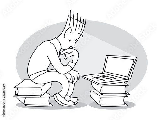 Young man is sitting in front of laptop