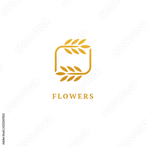 Vector stock logo, abstract nature sign. Illustration design of elegant, premium and royal logotype bakery, bread, agroculture, grain, millet, field, flour. Vector icon of gold ear.