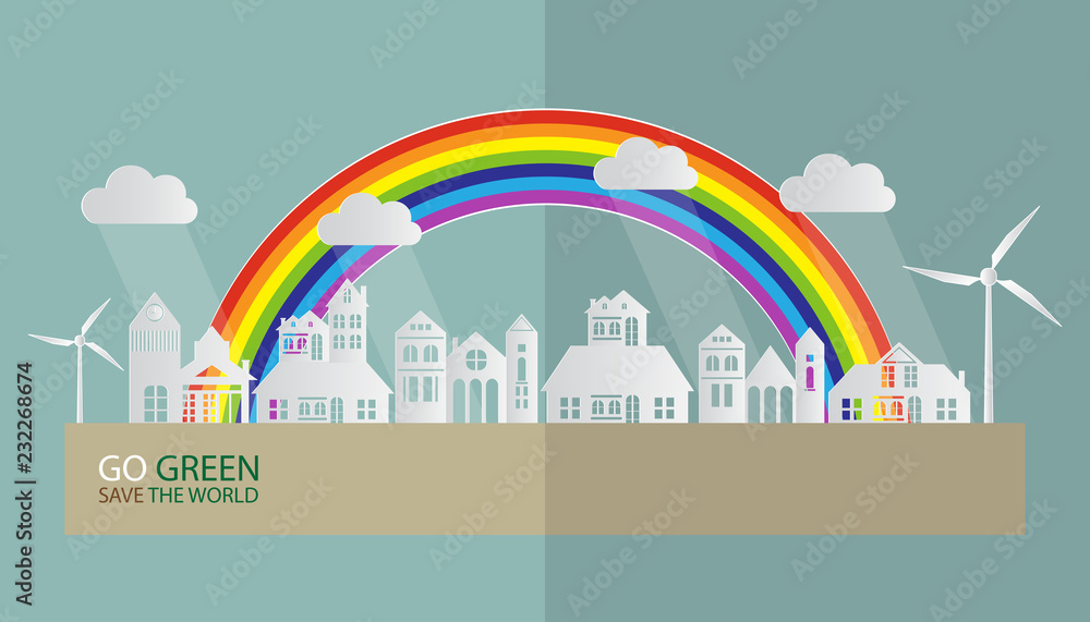 Paper art of landscape with Eco green city and nature, GO GREEN SAVE THE WORLD concept, Vector illustration Paper art of landscape with Eco green city and nature, GO GREEN SAVE THE WORLD concept, Vector illustration