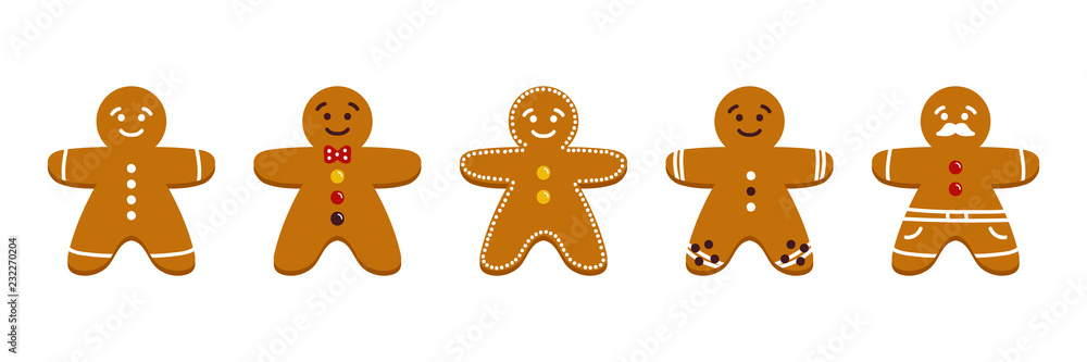 Φωτογραφία Set, collection of cute cartoon gingerbread man, christmas traditional cookies, biscuits isolated on white background