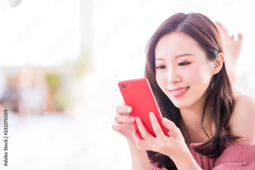 happy woman use smart phone happy woman use smart phone