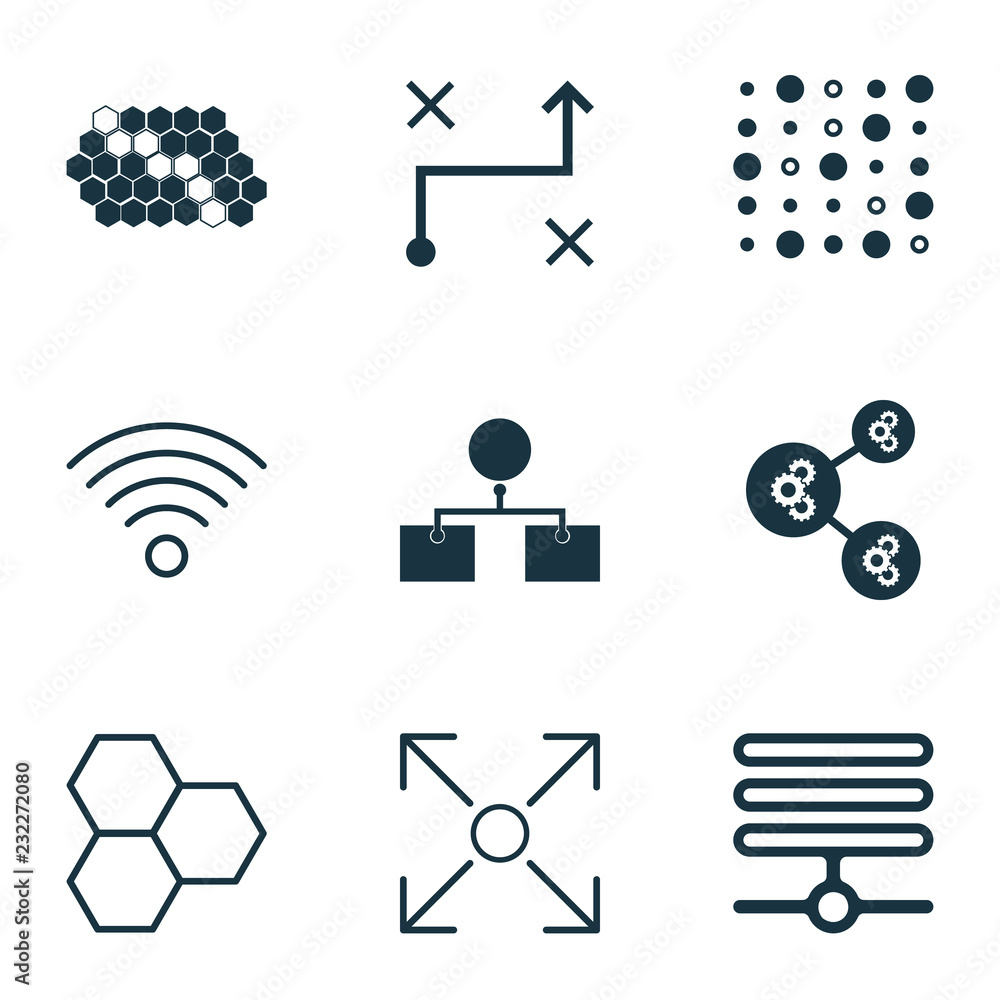 Learning icons set with gear algorithm, data structure, analysis design ...