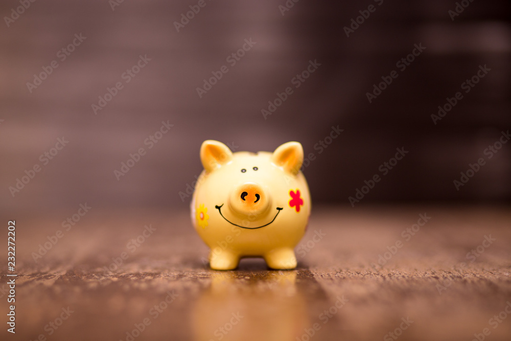 Funny piggy bank on dark background. Symbol Celebration to change 2019 Funny piggy bank on dark background. Symbol Celebration to change 2019