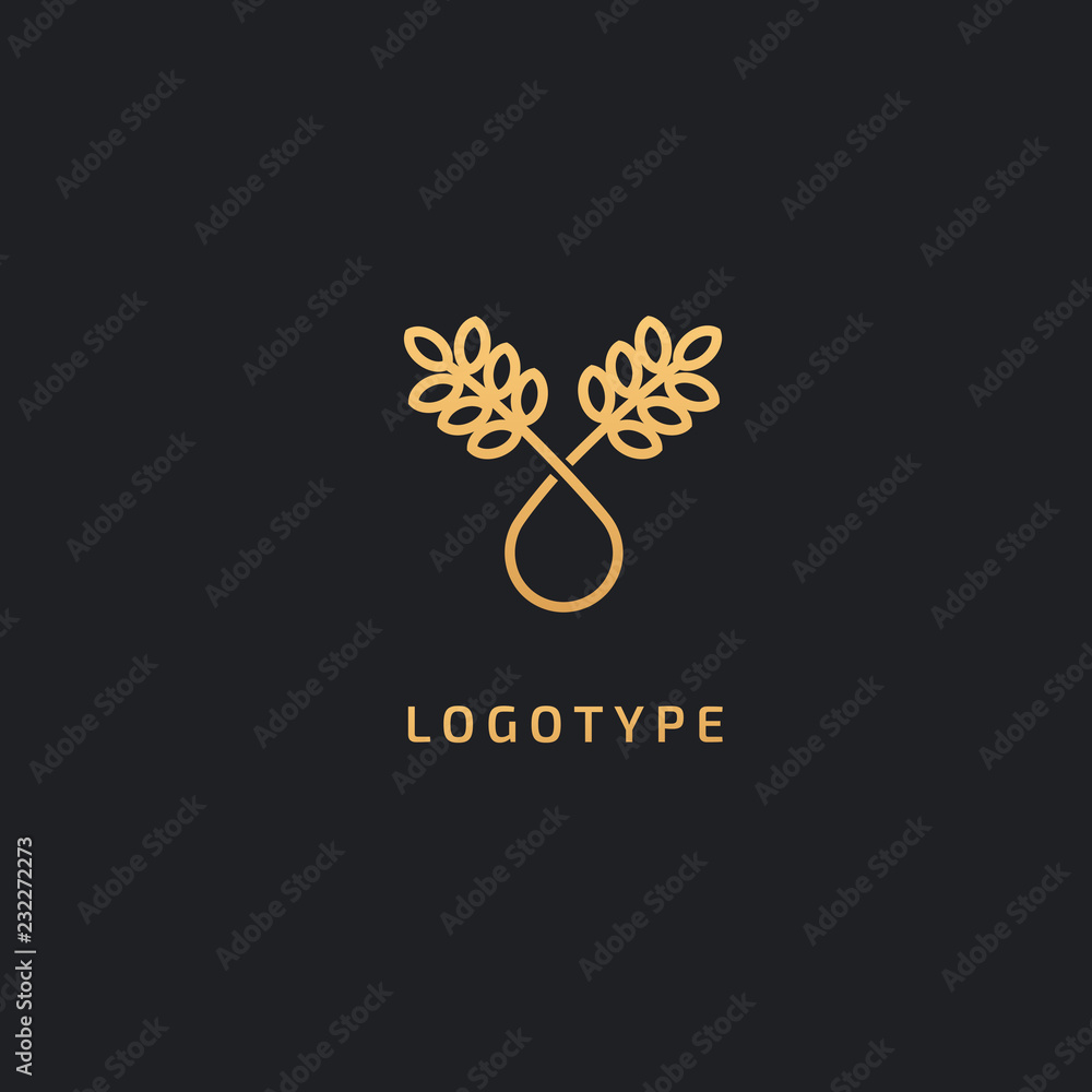 Vector stock logo, abstract nature sign. Illustration design of elegant, premium and royal logotype bakery, bread, agroculture, grain, millet, field, flour. Vector icon of gold ear. Vector stock logo, abstract nature sign. Illustration design of elegant, premium and royal logotype bakery, bread, agroculture, grain, millet, field, flour. Vector icon of gold ear.