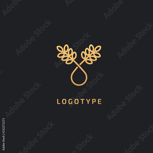 Vector stock logo, abstract nature sign. Illustration design of elegant, premium and royal logotype bakery, bread, agroculture, grain, millet, field, flour. Vector icon of gold ear.