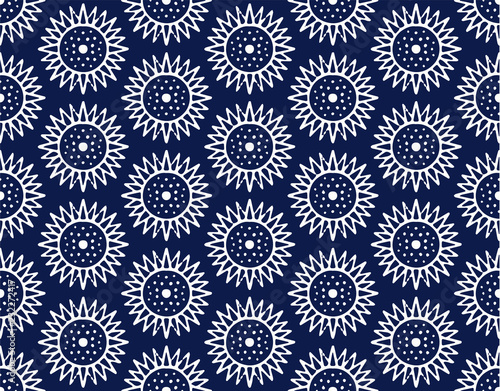 Indigo blue hand drawn vector seamless pattern. Porcelain - style surface design for fabric, wrapping paper or backdrop.
