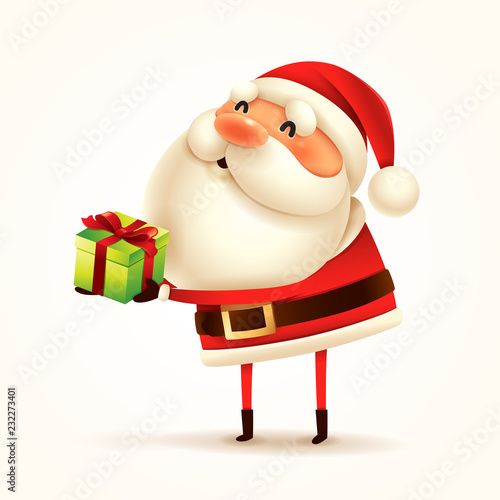 Santa Claus with gift present. Isolated.