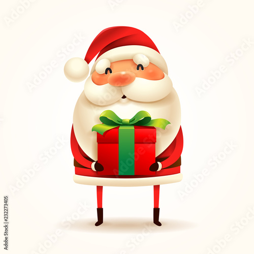 Santa Claus with gift present. Isolated.