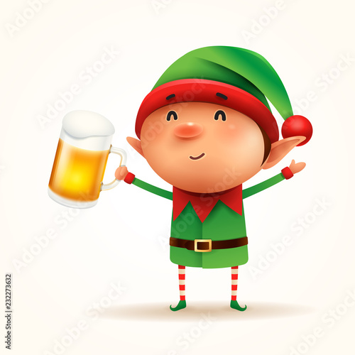 Little elf with beer. Isolated.