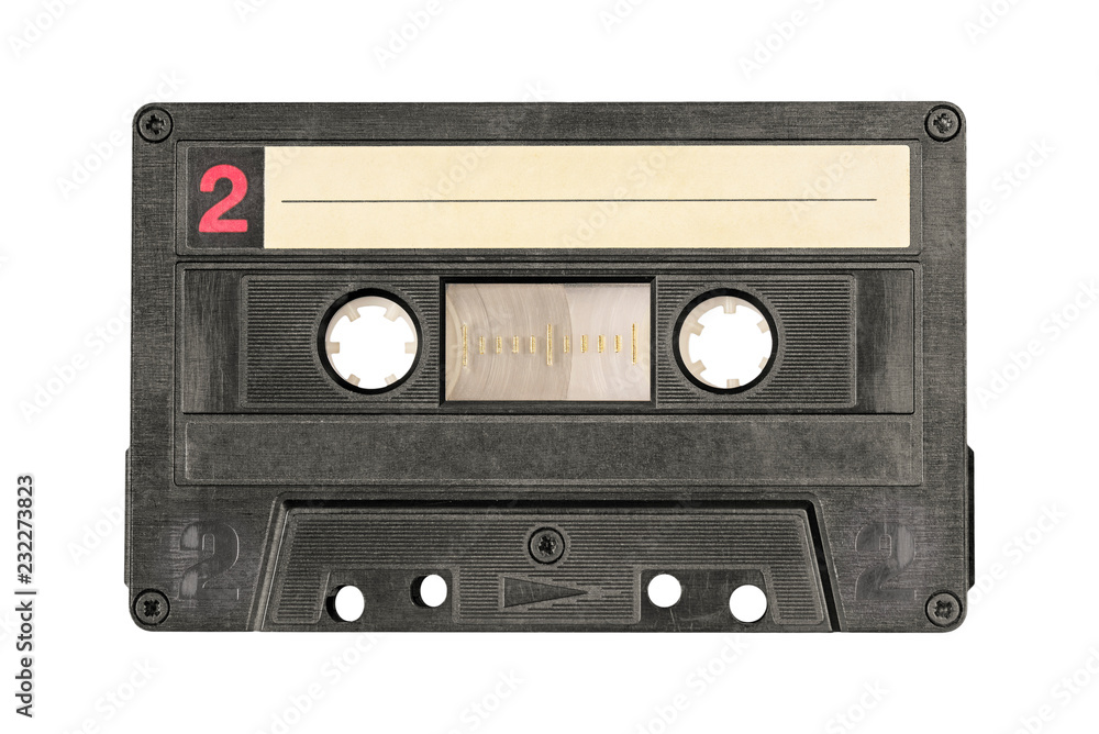 Retro black audio cassette tape isolated on white background. Side two. Retro black audio cassette tape isolated on white background. Side two.