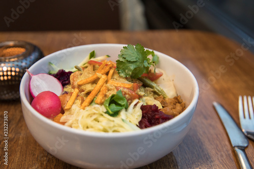 view of a bowl with delicious colorful tasty salad