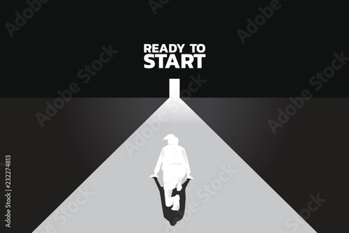 Silhouette of businesswoman ready to run to outside the door. Concept of people ready to start career and business