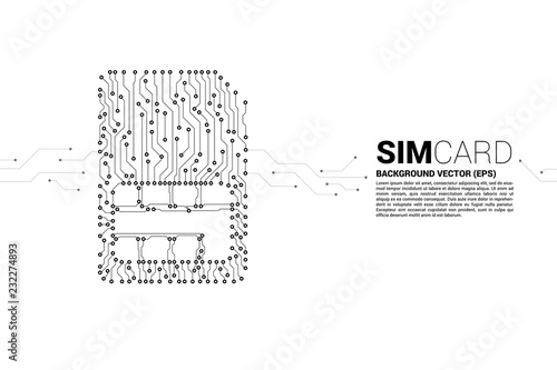 Vector Polygon dot connect line shaped sim card icon circuit board style. Concept for mobile sim card technology and network.