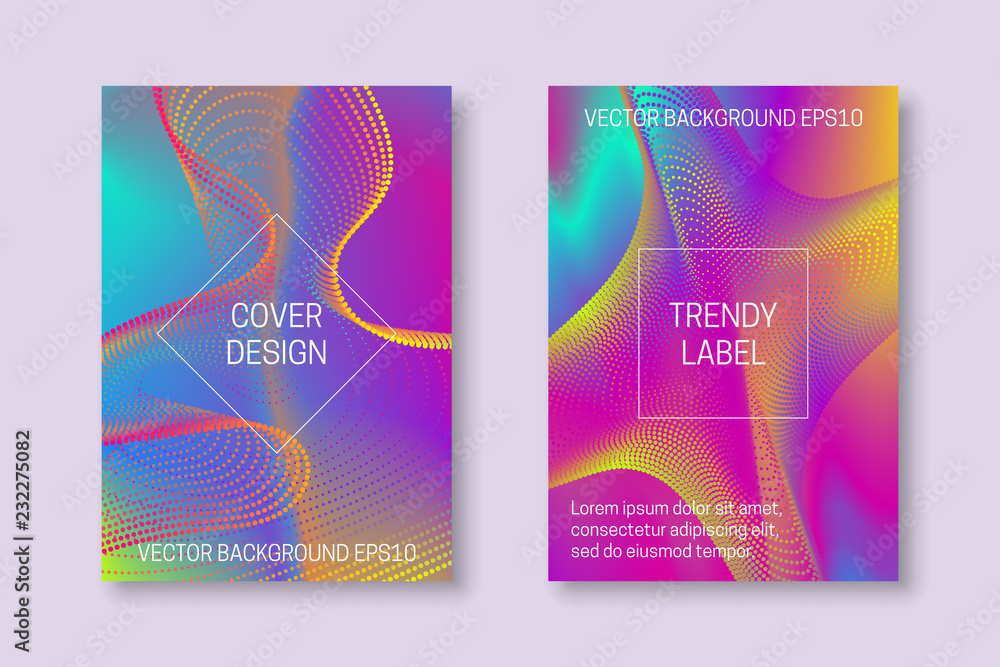 Vibrant cover templates with multicolor dispersion. Trendy brochures or packaging backgrounds.