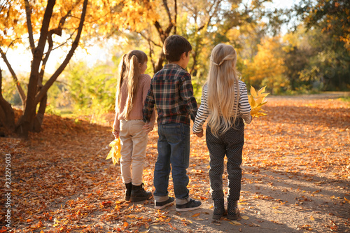 Cute little children having fun in autumn park