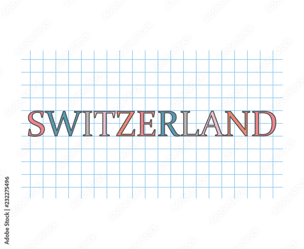 Switzerland word on checkered paper texture- vector illustration Switzerland word on checkered paper texture- vector illustration