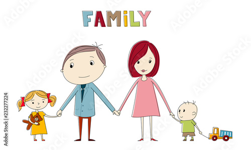 Hand drawing cartoon family