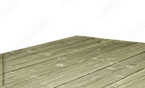 Perspective view of wood or wooden table corner on white background including clipping path
