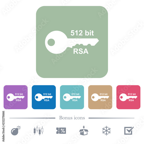 512 bit rsa encryption flat icons on color rounded square backgrounds