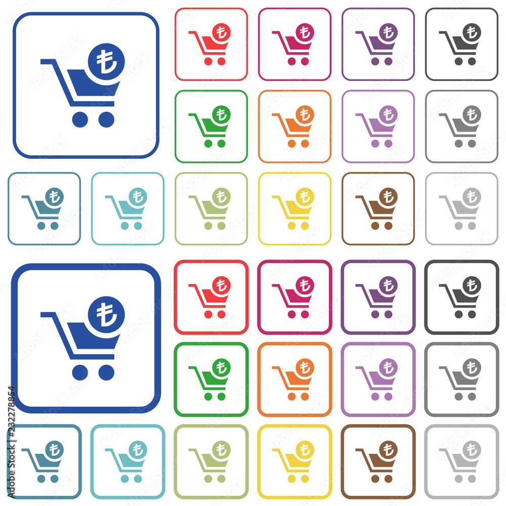Checkout with Lira cart outlined flat color icons Checkout with Lira cart outlined flat color icons