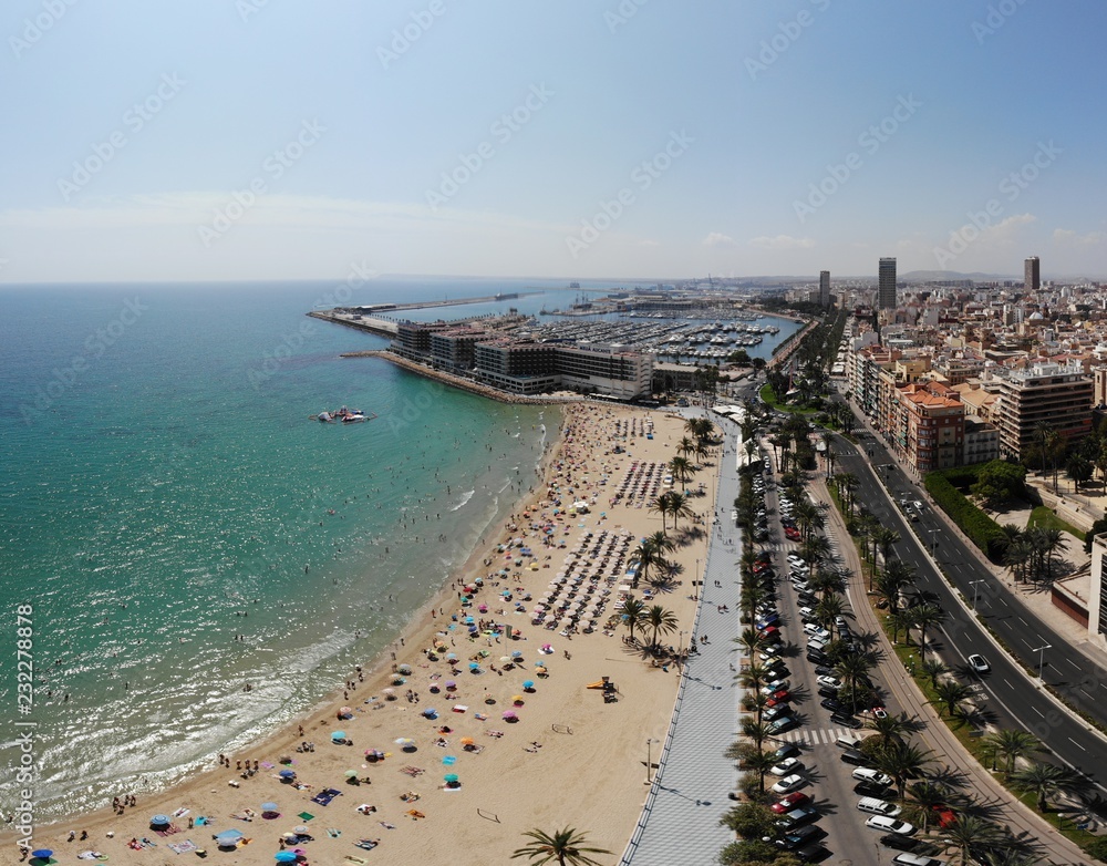 Alicante aerial photo showing the beautiful coastal area and beach in Spain