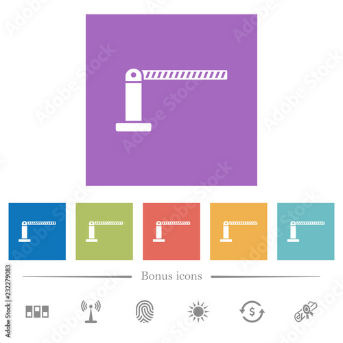 Closed barrier flat white icons in square backgrounds