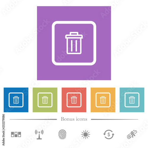 Delete object flat white icons in square backgrounds