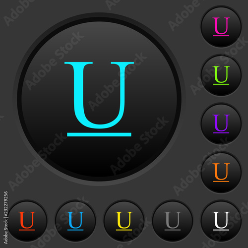 Underlined font type dark push buttons with color icons photo