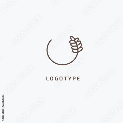 Vector stock logo, abstract nature sign. Illustration design of elegant, premium and royal logotype bakery, bread, agroculture, grain, millet, field, flour. Vector icon of gold ear.