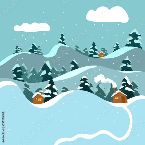 Flat winter christmas landscape