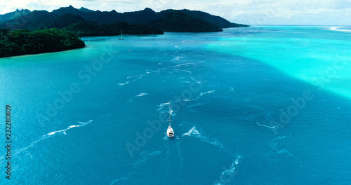 boat in aerial view  french polynesia