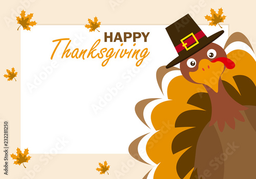Thanksgiving day card. Turkey with hat.