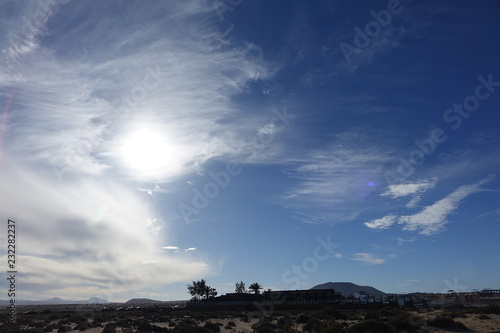 Beautiful sky over the dunes in the Natural park of Corralejo,Fuerteventura,Las Palmas,Canary islands,Spain.