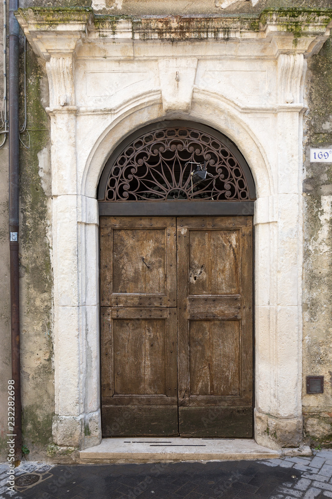 Typical italian medieval door in Guardiagrele, Abruzzo, Italy