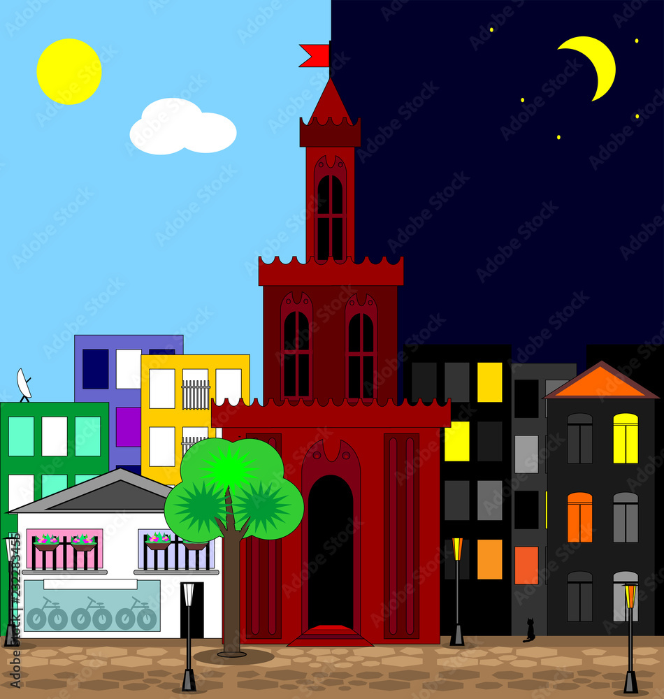 abatract multicolor image of the city day and night