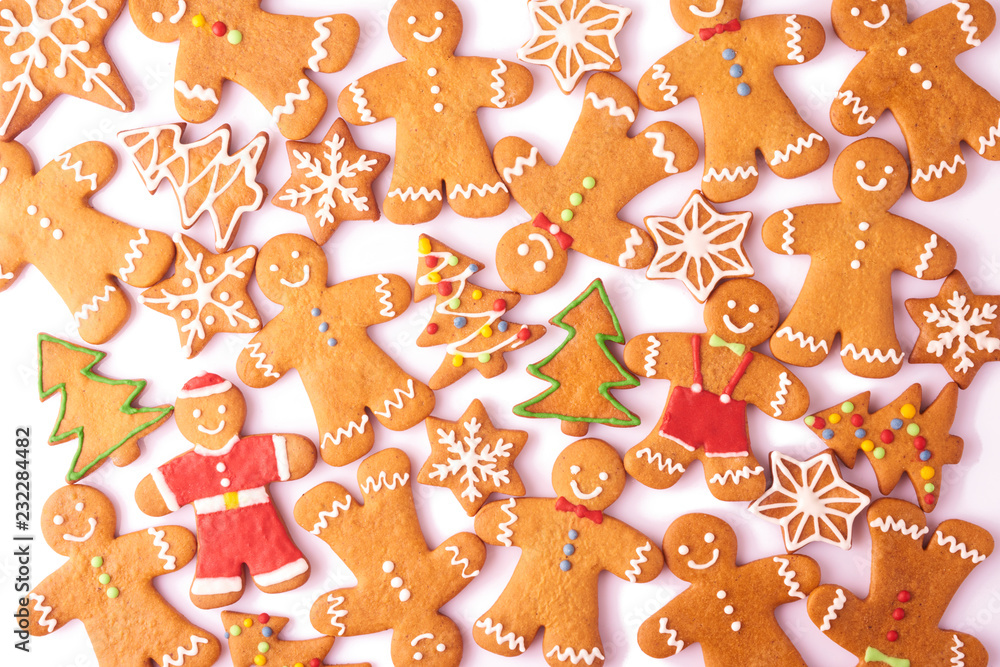 Set of different gingerbread cookies isolated