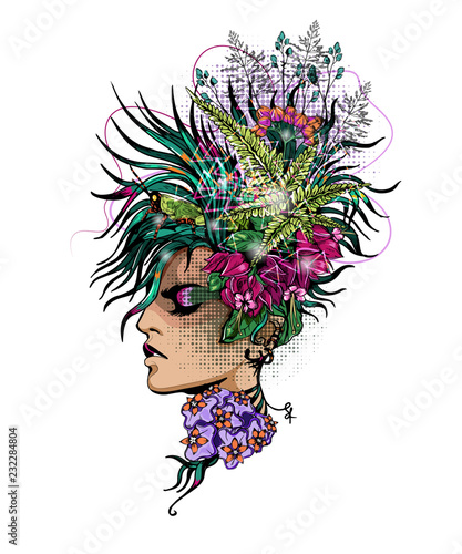 Woman head drawing 3 in color