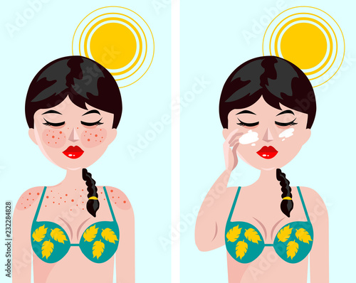 Girl Applying Sun Protecting Facial Lotion