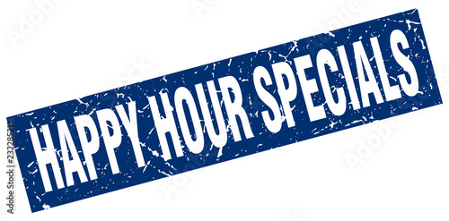 square grunge blue happy hour specials stamp