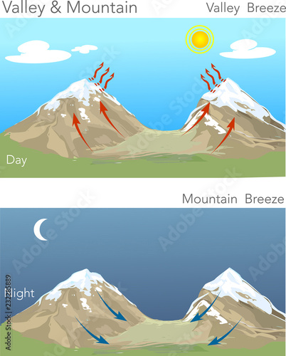 vector illustration of a valley & mountain