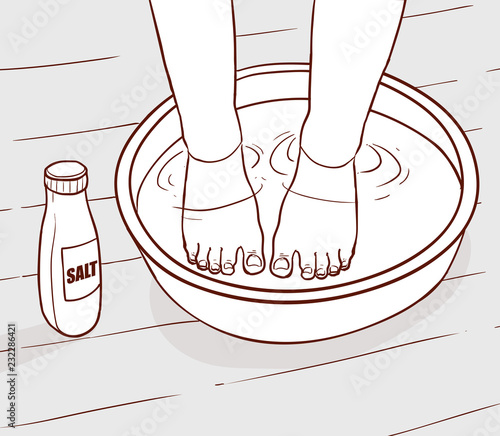 illustration of salt water treatment on the feet