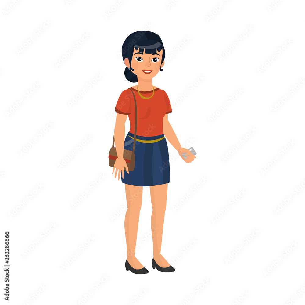 Cartoon asian woman as happy client Cartoon asian woman as happy client