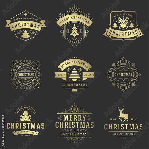 Christmas labels and badges vector design elements set.