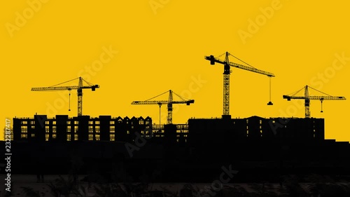 Animation of crane silhouette and construction area photo