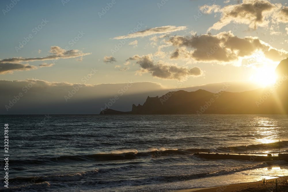 Marine landscape with a beautiful emerald waves. Sudak, Crimea.