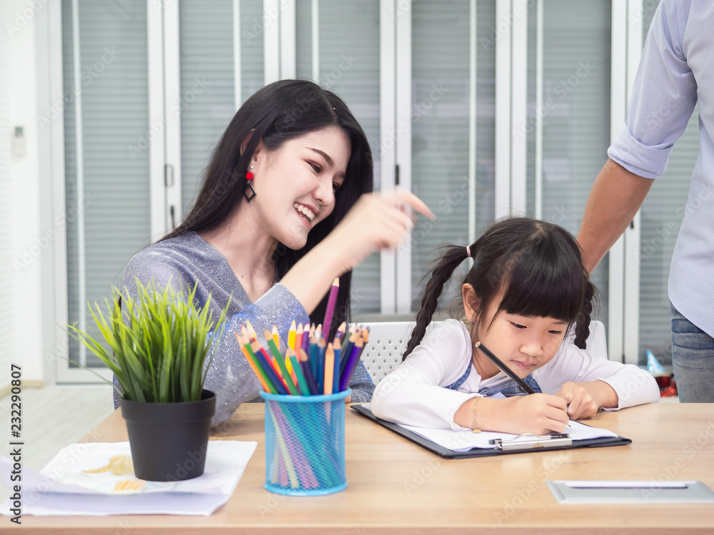 happy Family is doing activities together,Children are drawing,family concept happy Family is doing activities together,Children are drawing,family concept