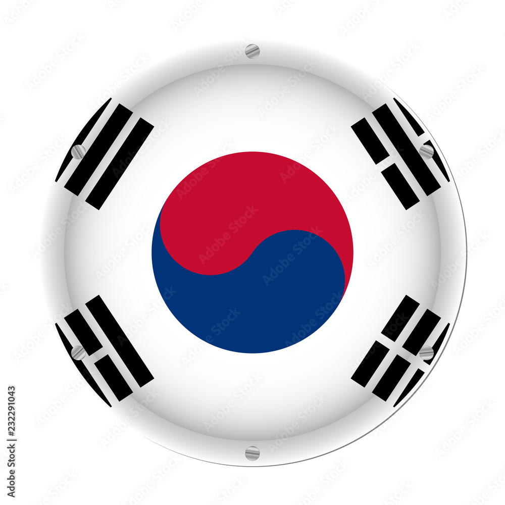 round metallic flag of South Korea with screws
