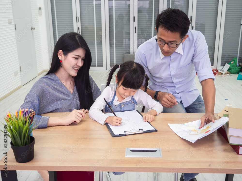 happy Family is doing activities together,Children are drawing,family concept happy Family is doing activities together,Children are drawing,family concept