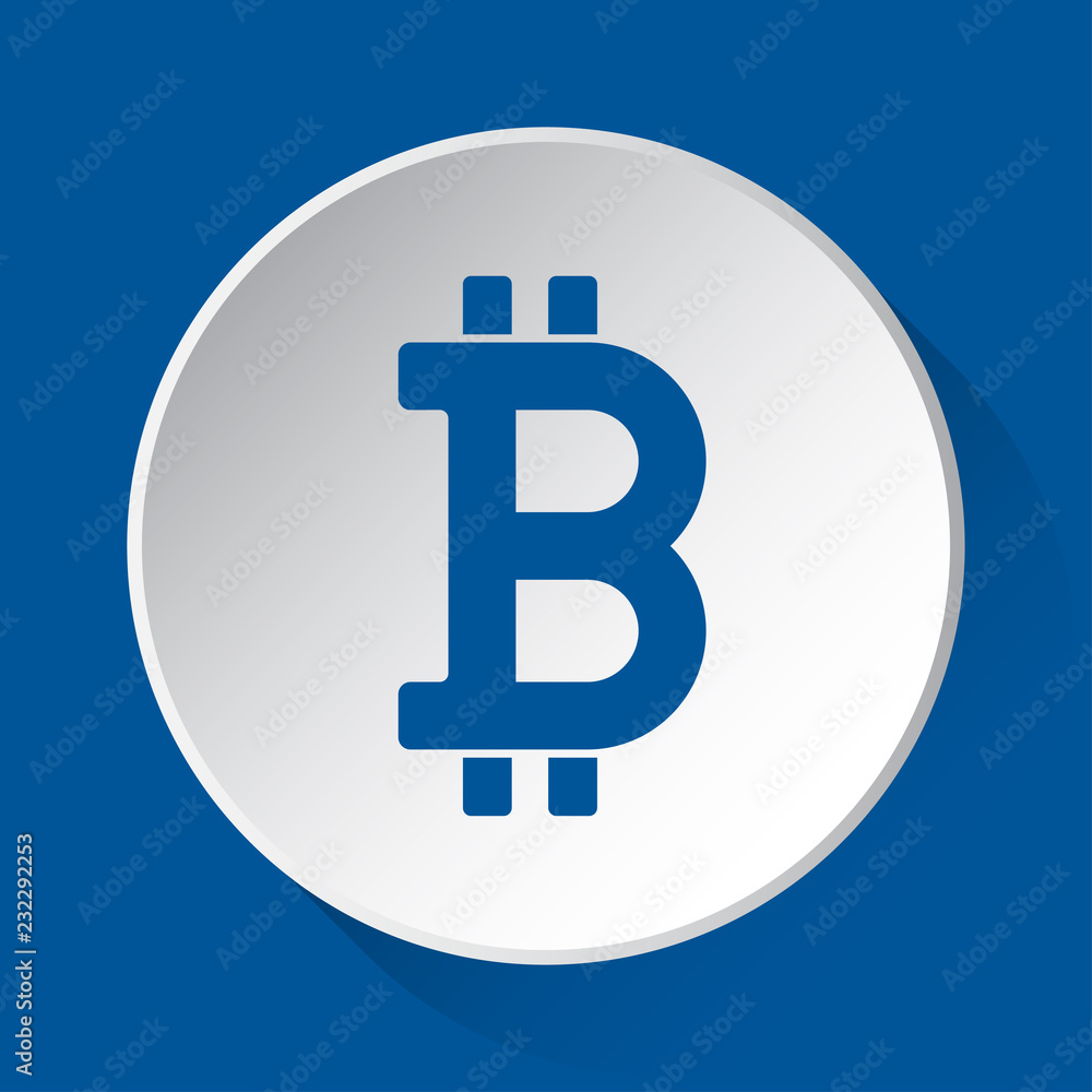 bitcoin currency symbol, blue icon on white button bitcoin currency symbol, blue icon on white button