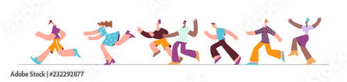 Group running people trendy style. Character in the marathon, in motion, lifestyle flat illustration